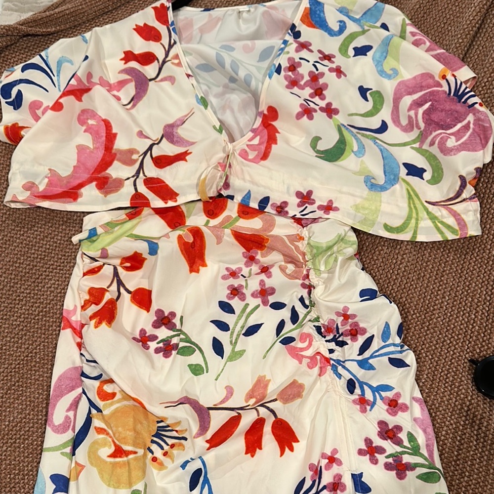 Floral Multicolor Two Piece Crop Dress Set